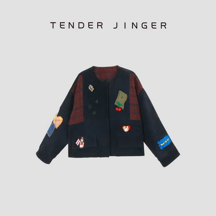 Tender Jinger【黑标】趣味刺绣羊皮外套T54KAA41405