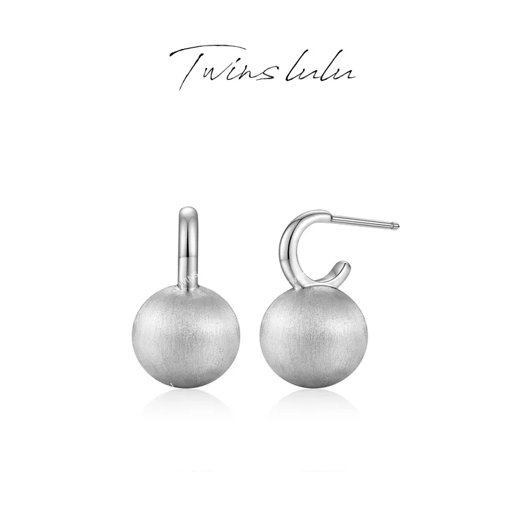 TWINS LULU镀K金秋上新个性素款冷淡风手工拉丝圆球耳环TSL2163