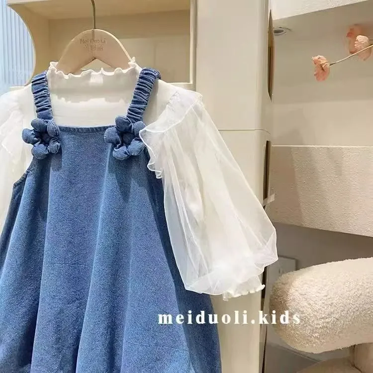 女童春秋套装新款女宝宝洋气时髦上衣韩版儿童牛仔裙两件套潮