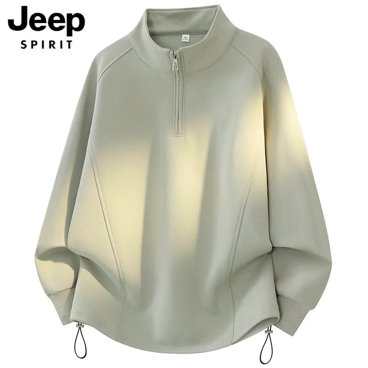JEEP吉普美式休闲半拉链立领卫衣男士秋冬高级感纯色体恤上衣男士