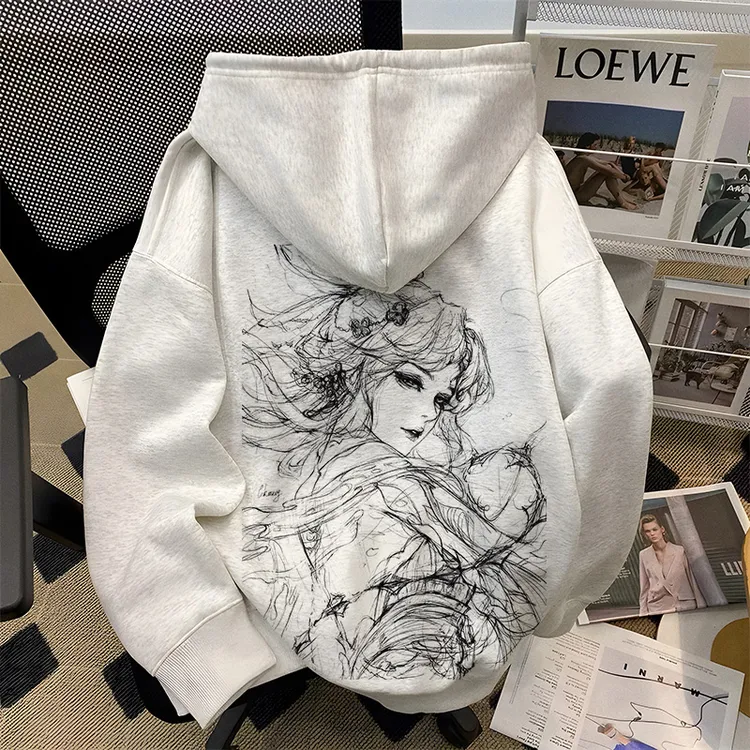 重磅500克加绒加厚连帽卫衣宽松秋冬季潮酷个性人物男女同款男装Z