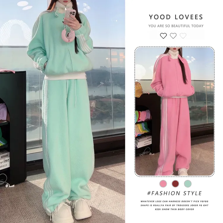 独特漂亮冬季一整套穿搭高级感韩系chic红色休闲两件时尚套装裤女