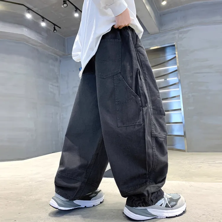 男童春秋款裤子2025新款儿童秋装阔腿裤中大童男孩弯刀裤宽松休闲