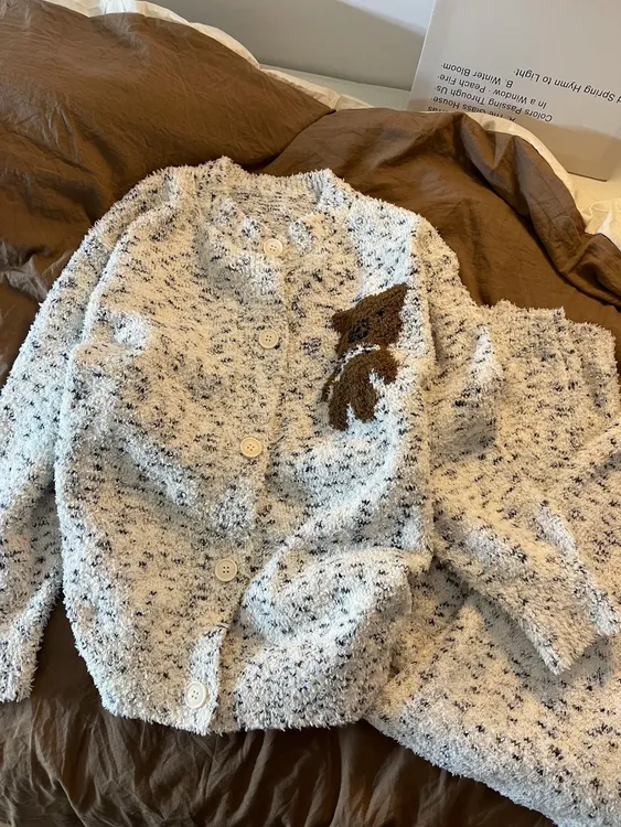 【DMXJ大梦想家】韩版小熊高级半边绒保暖睡衣秋冬季新款家居服套装