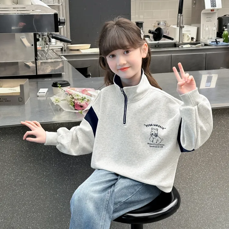 女童卫衣2025新款秋装时尚韩版洋气拼接宽松小女孩中大童春秋上衣