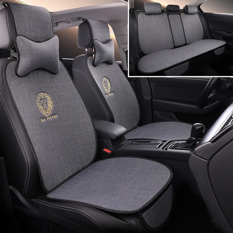 汽车坐垫四季通用单片小蛮腰棉麻布艺四季舒适透气防滑免绑座椅垫