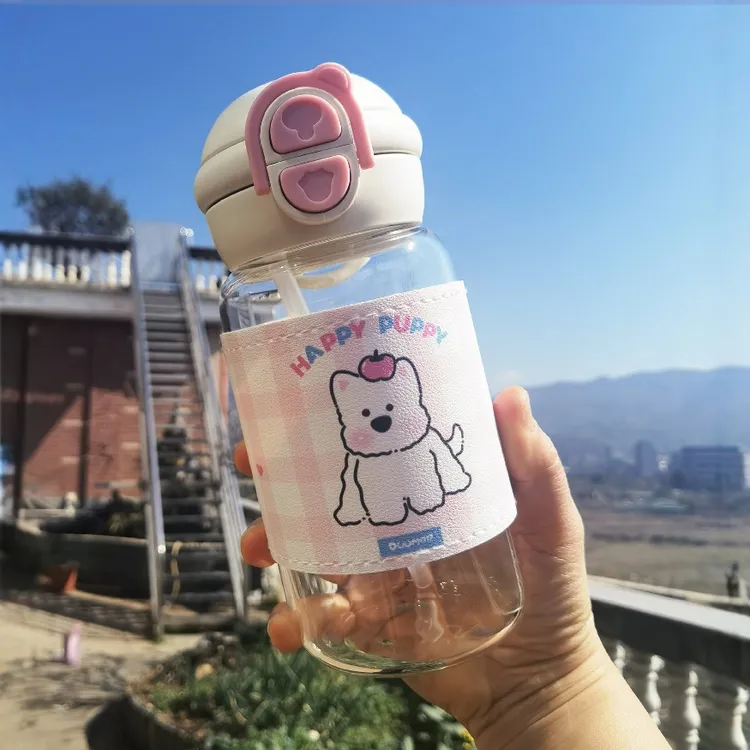 玻璃杯高颜值2024新款上学便携情侣学生爆款可爱隔热杯套吸管杯子