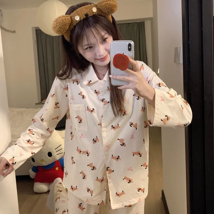 大码睡衣女春季纯棉布料100全棉2025新款春秋卡通印花长袖家居服