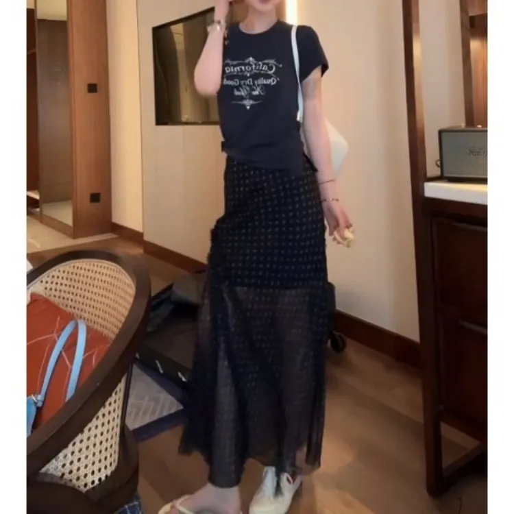 夏季新款清爽字母短袖百搭显瘦T恤+百搭松弛感半身裙LK2502769