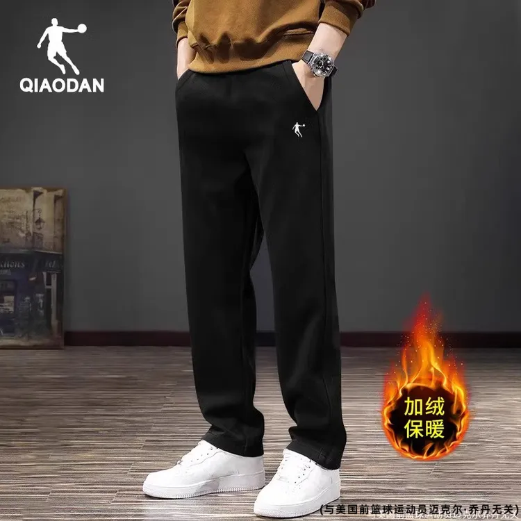 乔丹男裤冬季加绒加厚保暖卫裤2025新款直筒裤休闲长裤宽松运动裤
