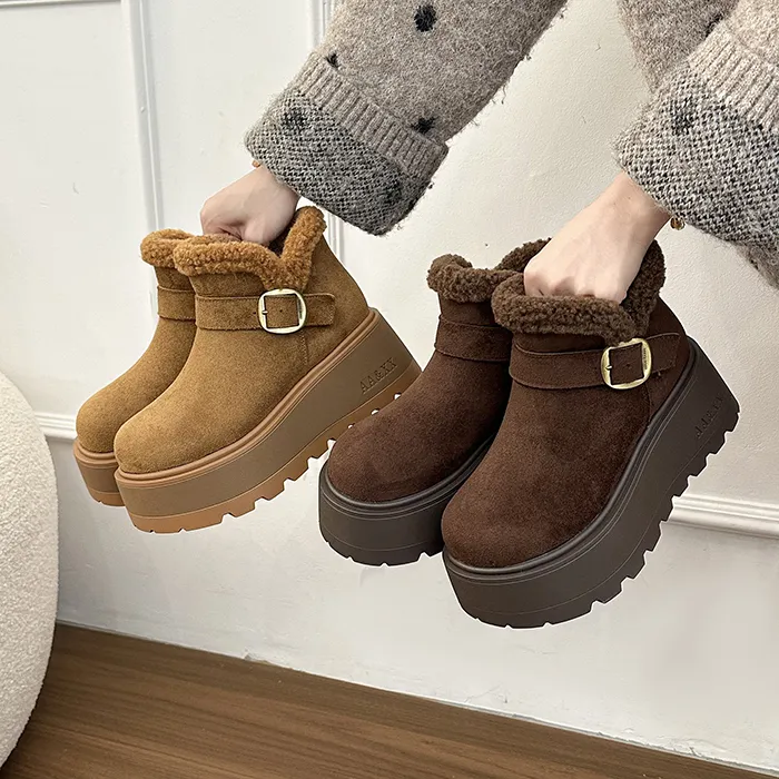 厚底增高勃肯鞋加绒加厚雪地靴女款2025冬季新款保暖东北毛毛棉鞋
