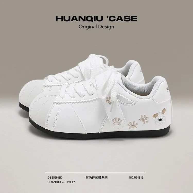 HUANQIU/环球刺绣猫爪印德训鞋女2026新款潮流板鞋增高休闲运动鞋