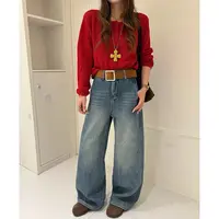 【晴晴自留】小众百搭时尚加绒加厚冬季弯刀阔腿裤宽松韩版女裤3202