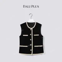 DALI PLUS“黑金坑条丝绒马甲”100棉织带包边香风马甲-D5SZ8156