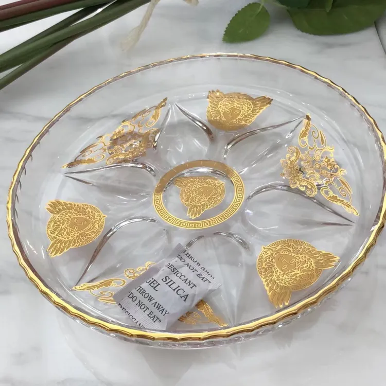 【奇居巍】 金美杜莎水滴花平盘果盘 桌面收纳盘#71-511402