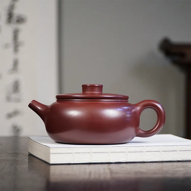 宜兴紫砂壶实力派李老师原矿龙血砂福字圆鼓内推孔壶底满刻手工壶