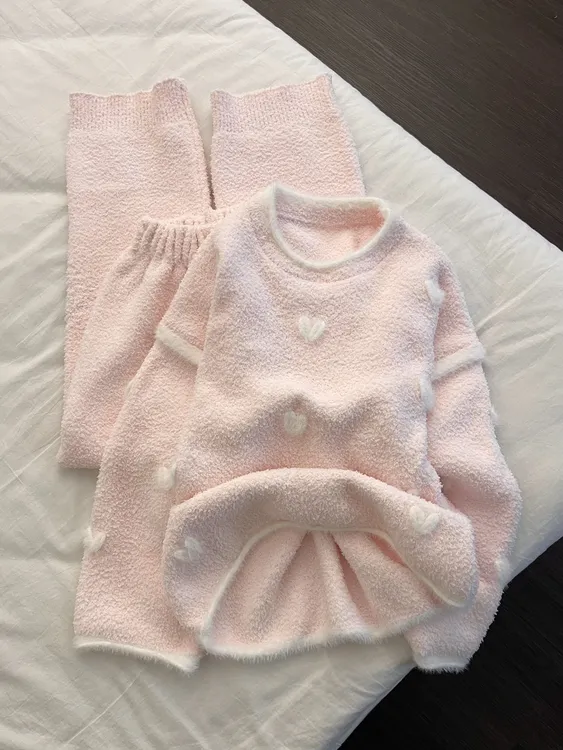 【DMXJ大梦想家】甜美少女爱心半边绒睡衣女加厚秋冬款百搭小众居家