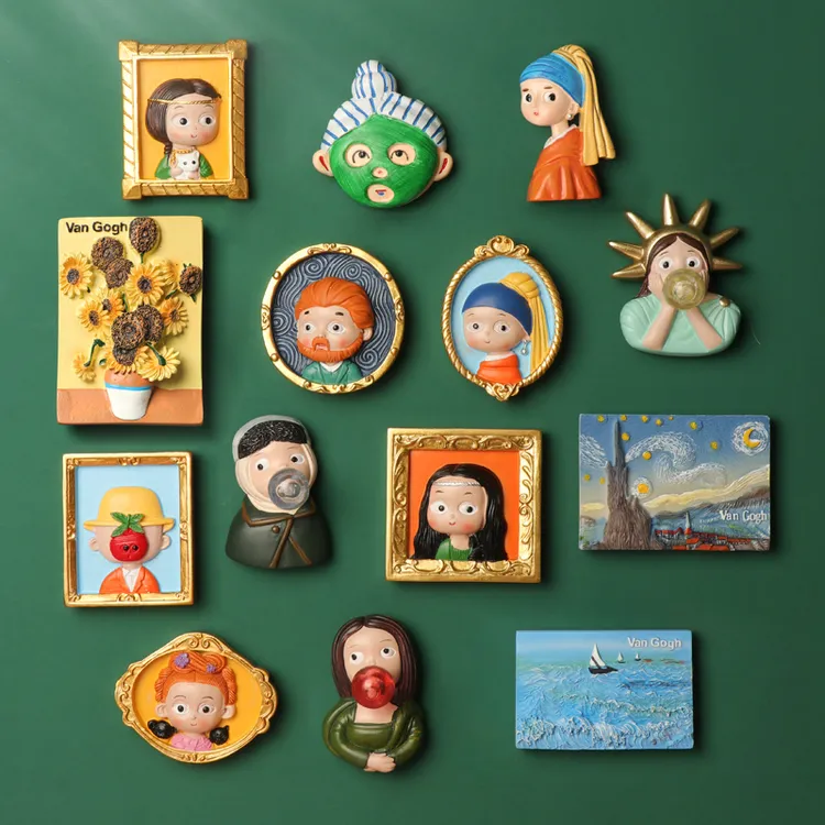 世界名画系列冰箱贴可爱Q版3D立体梵高丽莎珍珠少女家居磁贴礼品