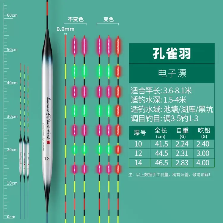 孔雀羽毛系列电子夜光漂漂，LED灯尾（日夜两用）浮漂