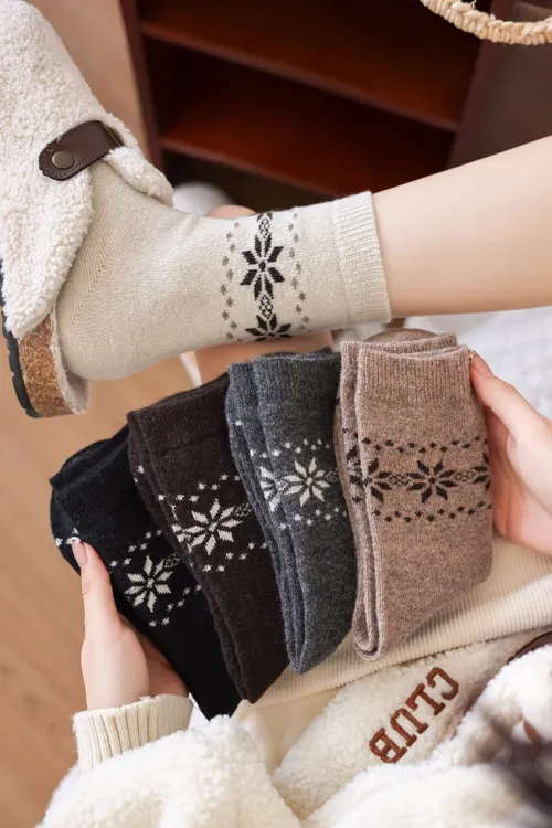 【北海道】绵羊毛|秋冬百搭保暖ins厚款复古民族风费尔岛中筒袜女袜