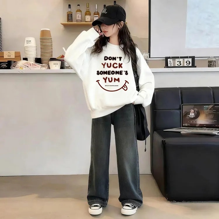 女童纯棉卫衣加绒加厚春秋2025新款冬装洋气女孩时尚儿童打底衫