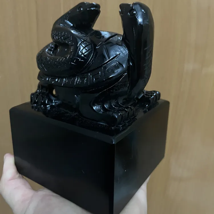 玉石玄武龙龟印章玉玺摆件书房家装玄关龙龟印玺摆设客厅玉摆饰
