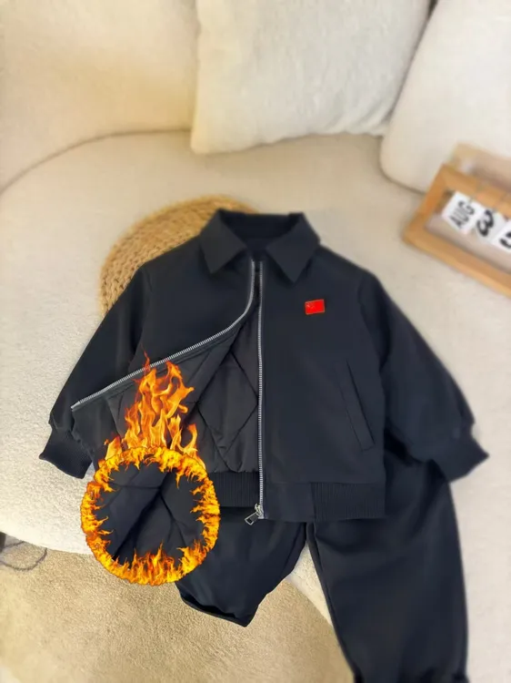 儿童行政款夹克套装宝宝秋冬保暖国风款领导范休闲定制版翻领外套