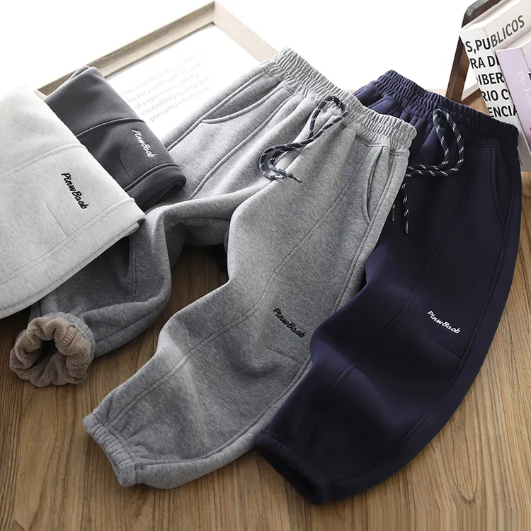 男童加绒运动裤2025冬季新款儿童加厚保暖休闲裤宽松帅气束口棉裤