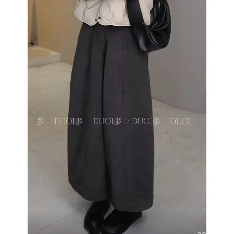 多一“暮烟裤”2025冬季一粒扣半松紧加厚直筒百搭毛呢阔腿裤