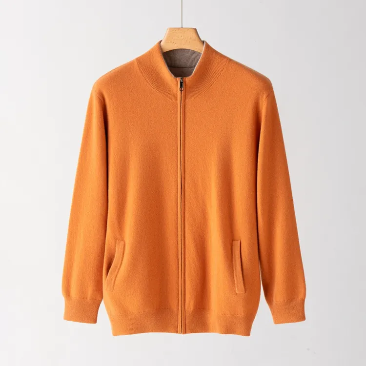 双面穿带兜兜【700克特厚羊绒衫】100%山羊绒男士双色双面穿羊绒拉链开衫