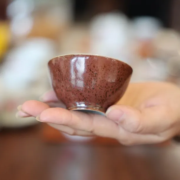 畅怀堂枣皮红祥云纹茶碗仿元釉里红灵芝如意茶杯主人杯喝茶碗