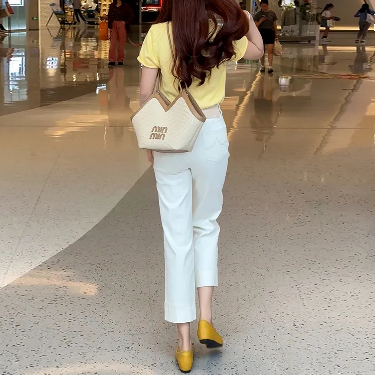 美思源奶白色小个子窄版阔腿新款高腰牛仔裤女款秋季直筒九分裤