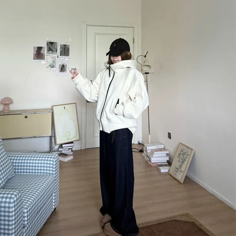 晶咕软软【悉尼冬日】运动感飞行员夹克抓绒厚实连帽毛呢外套