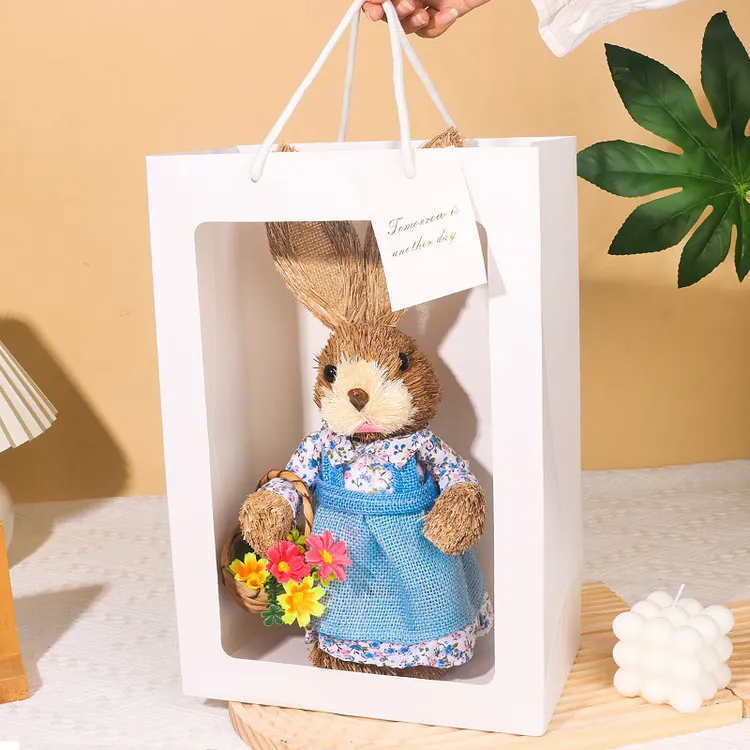 草编兔子创意手工材料包可爱田园风家居摆件diy礼物跨境暖场活动