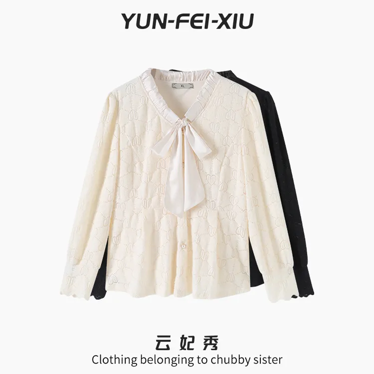 云妃秀大码女装雪纺衫蝴蝶结领时尚休闲显瘦微胖长袖百搭秋季2208