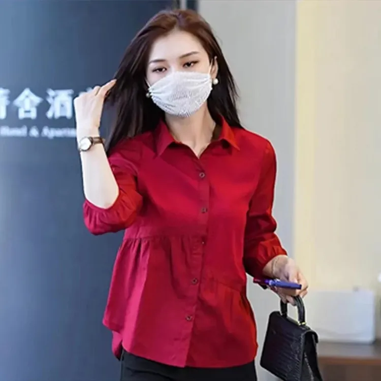 2025春装爆款衬衣女时尚七分袖上衣拼接衬衫宽松洋气上档次打底衫