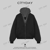 City Day【楠哥】领潮者-韩系假两件撞色连帽拉链夹克 990071