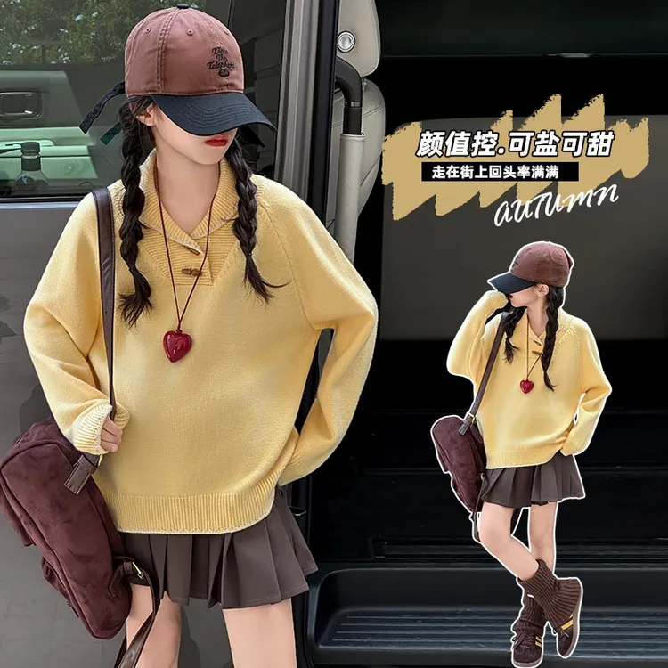 女童毛衣新款春秋装2025初中生6-13岁女孩秋季针织衫儿童韩系线衣