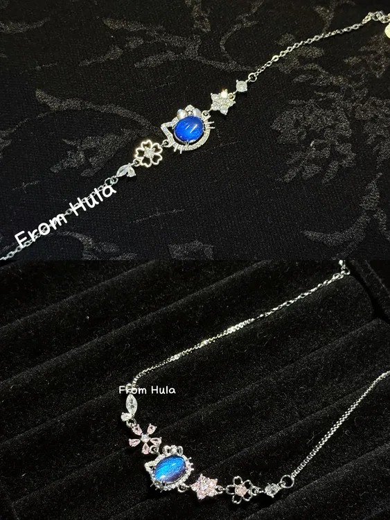 合金锆石手链 Kitty大蓝闪蝴蝶标本手链蓝色精致小众手工气质时尚