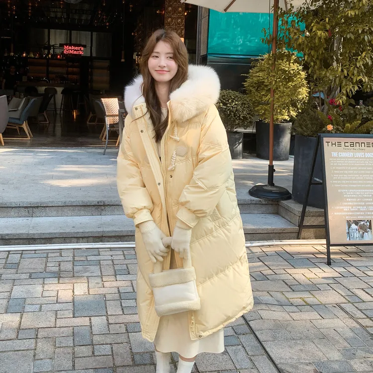 正品95绒2025新款羽绒服女款中长款过膝加厚冬季外套爆款黄色推荐