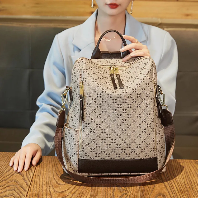 双肩包双肩包女百搭街头潮流拉链方款网红减负双根时尚个性质感