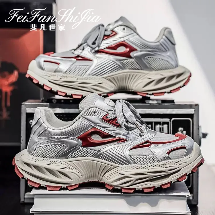 鞋子男款爆款2025新款休闲风老爹鞋拼色时尚休闲百搭透气运动鞋男