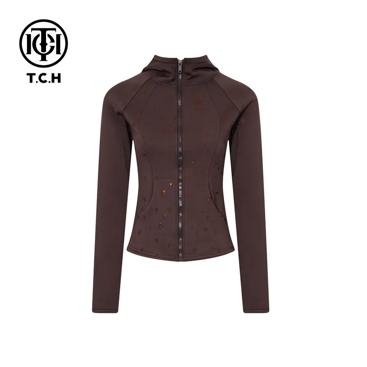 TCH【冬季穿搭】冬款时尚烫钻咖色休闲风女装针织衫T75D27E1059