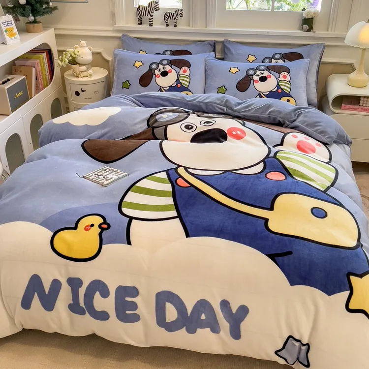 A类超软牛奶绒四件套秋冬法莱绒加厚双面加绒被套床上四件套宿舍3