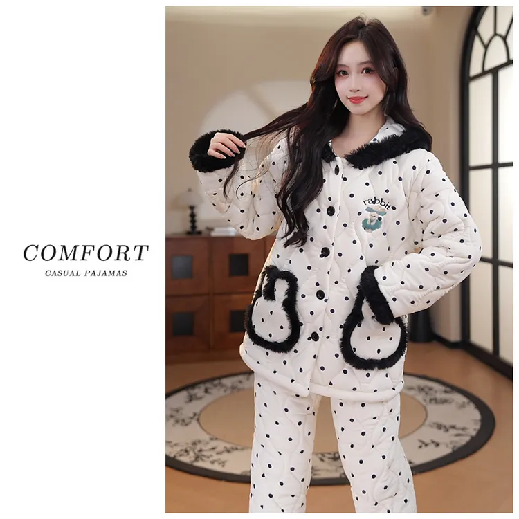 【超厚专柜正版】三层夹棉睡衣女冬季加厚2025新款设计感家居服套装