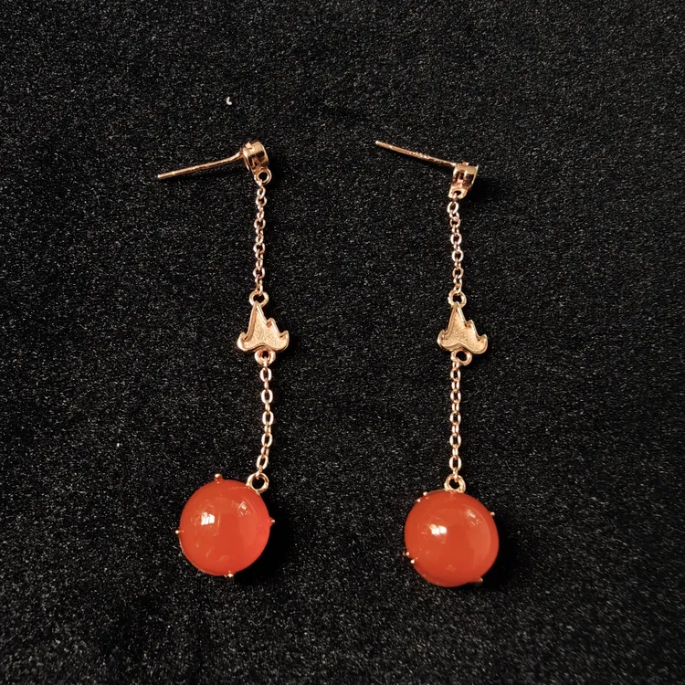 【阿呆珠宝】S925银镶嵌天然南红耳饰蛋面精致简单大方银耳针RS80A