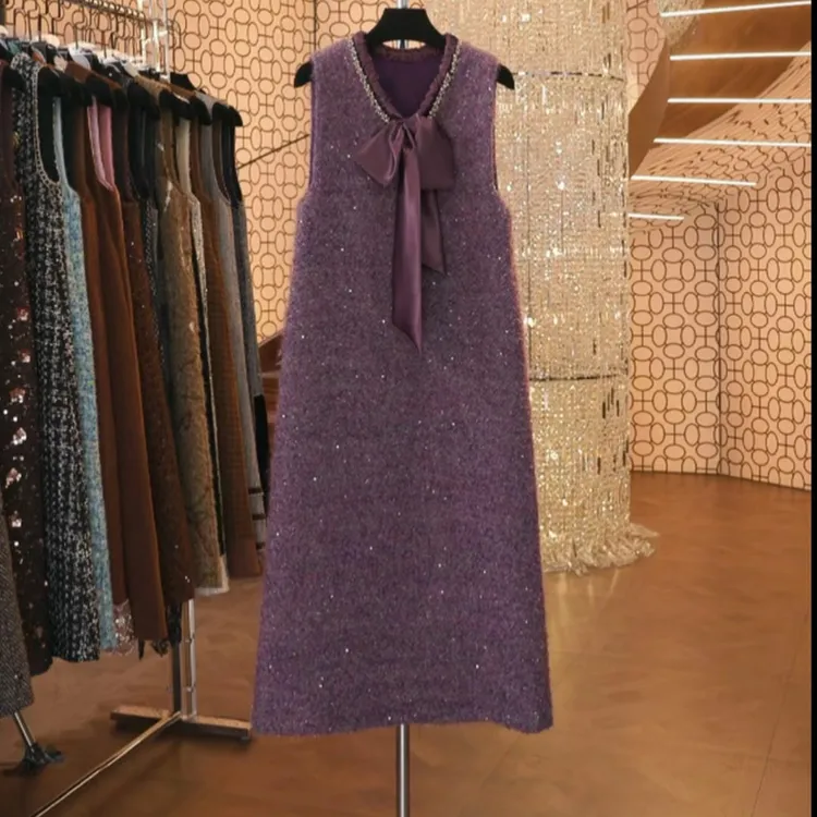 轻奢设计师女装无袖连衣裙气质显瘦款式中长款名媛秋冬时尚网红