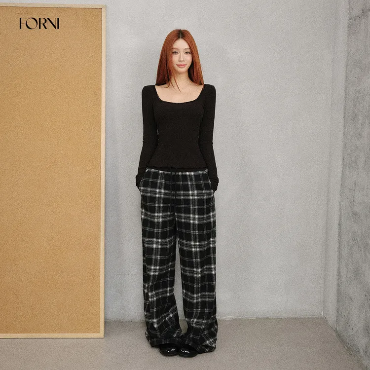 FORNI 苏格兰格子裤 精纺羊毛格纹直筒格子卫裤