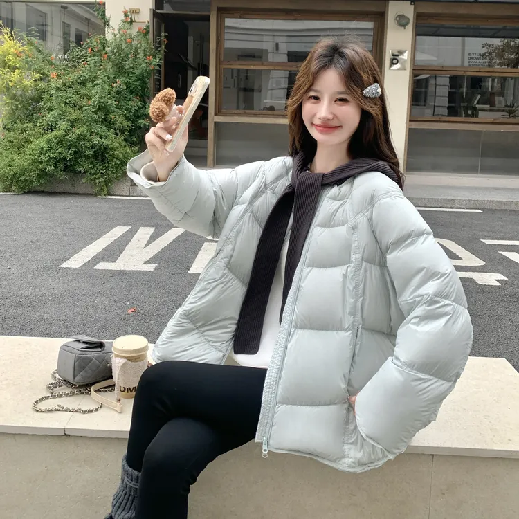 可拆卸针织连帽蓝色羽绒服女冬季2025超火巨好看保暖90白鸭绒外套