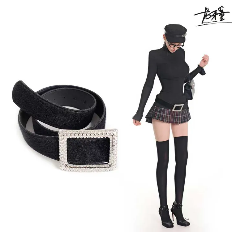 龙牙童推荐【丝绒方扣皮带】美式复古风女士宽腰封百搭时尚腰带腰链